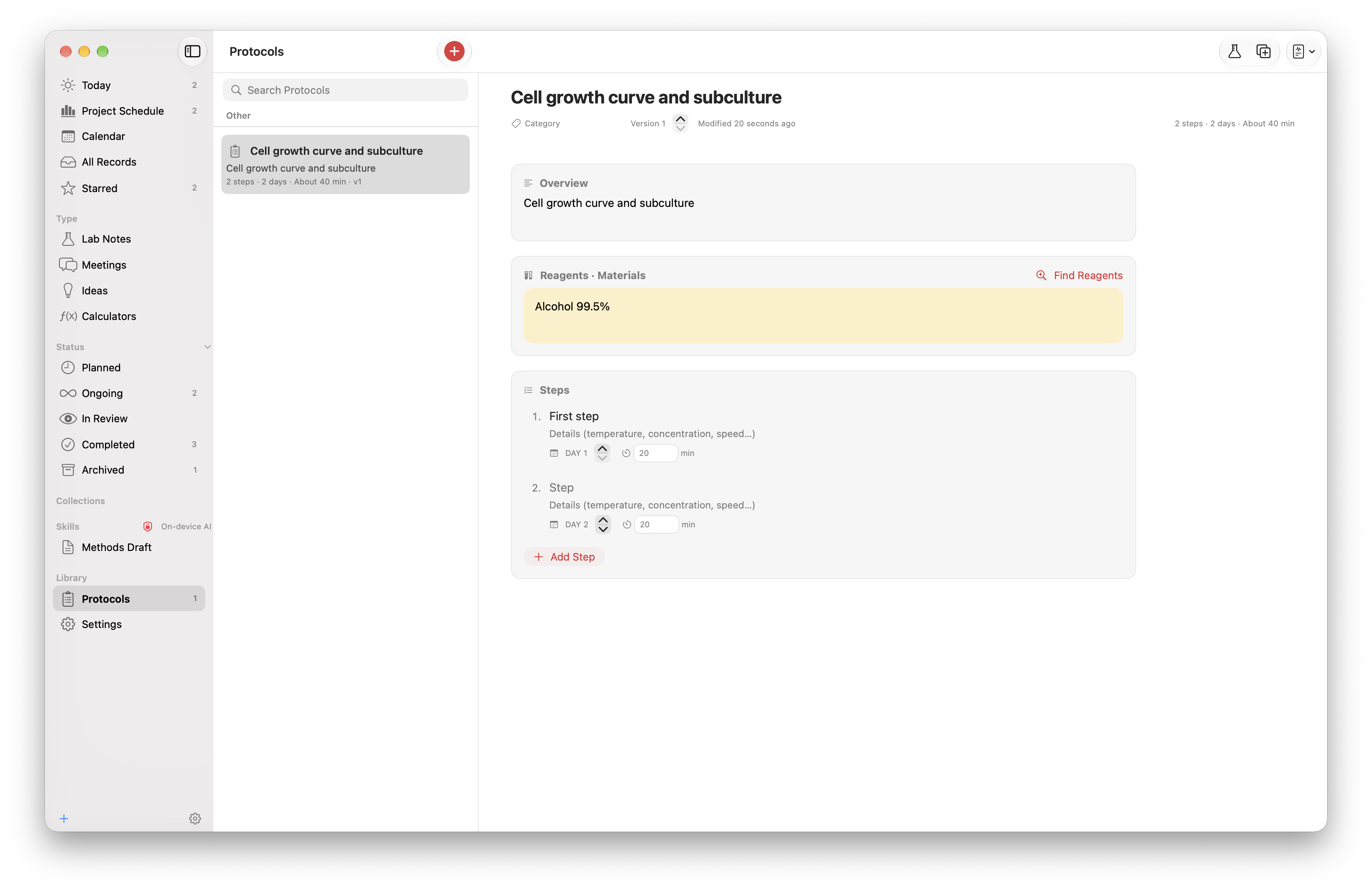 Protocols screenshot